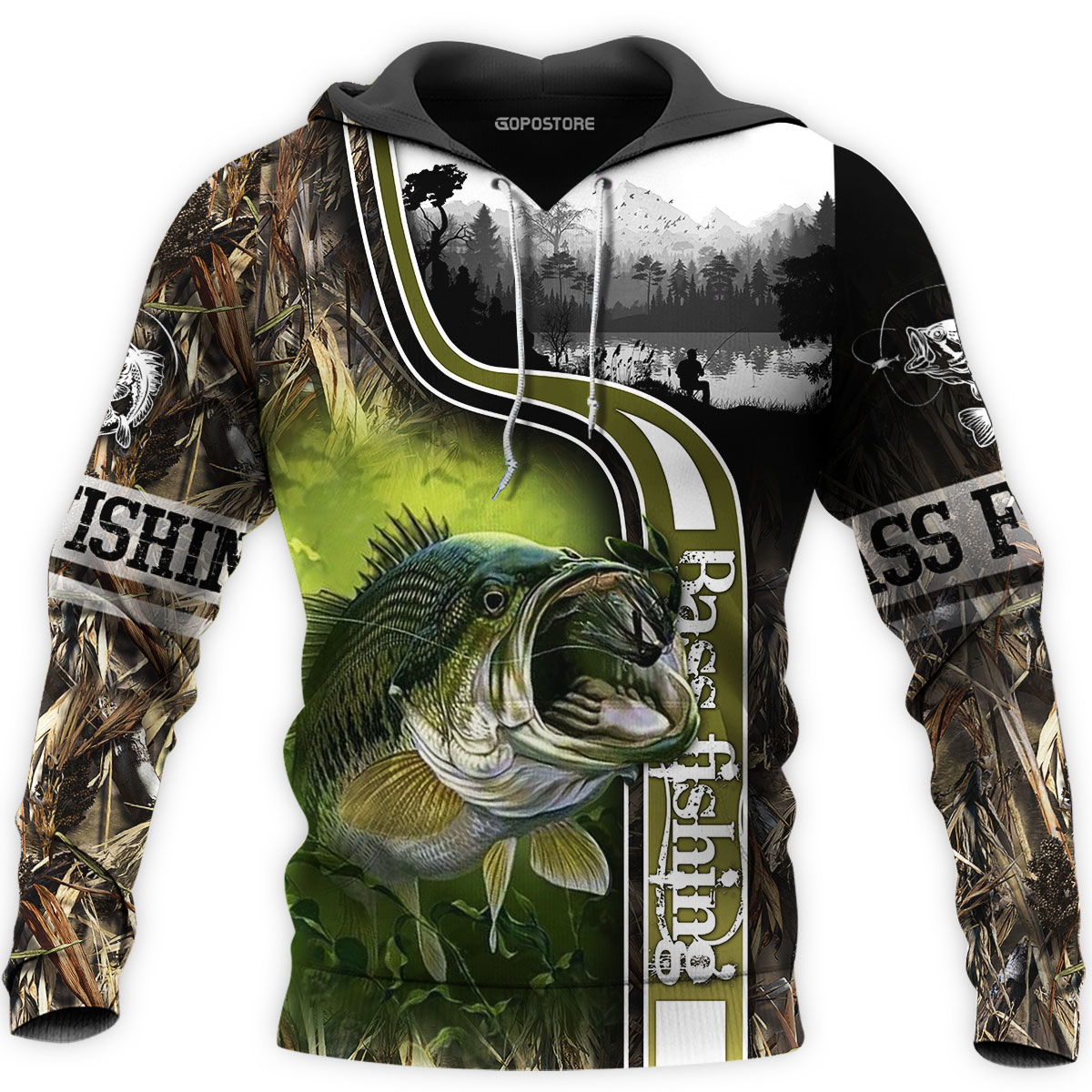 Wozoro 3D All Over Printed Shirt Largemouth Bass Fishing Camo